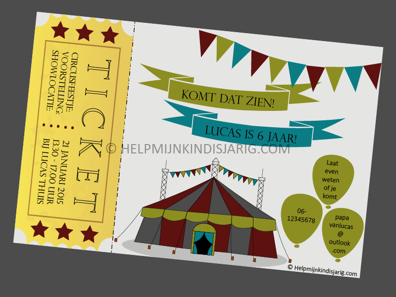 gratis printable: maak zelf uitnodigingen voor een circusfeestje