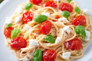 Volkoren spaghetti met gebakken ricotta Volkoren spaghetti met gebakken ricotta